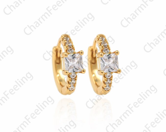 1 Pair,18K Gold Filled Rectangular Rhinestone Earrings,Crystal Earrings,Square Earrings,Micropavé CZ Exquisite Earrings,15x5x12mm