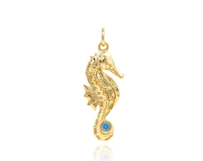 18K Gold Filled Seahorse Necklace, Seahorse Charm, Micropavé CZ Sea Creature Pendant, Seahorse Pendant, DIY Jewelry Accessories, 25x9.5x4mm