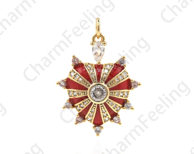 18K Gold Filled Enamel Umbrella Necklace, Micropavé CZ Shield Pendant, Umbrella Pendant, Shield Charm, Umbrella Charm, 28x20x4.5mm