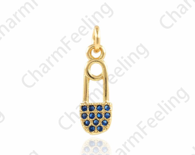 18K Gold Filled Gold safety pin pendant,Micropavé CZ pin necklace, pin charms，DIY bracelet necklace earrings result 4.8x16.5x1.4mm