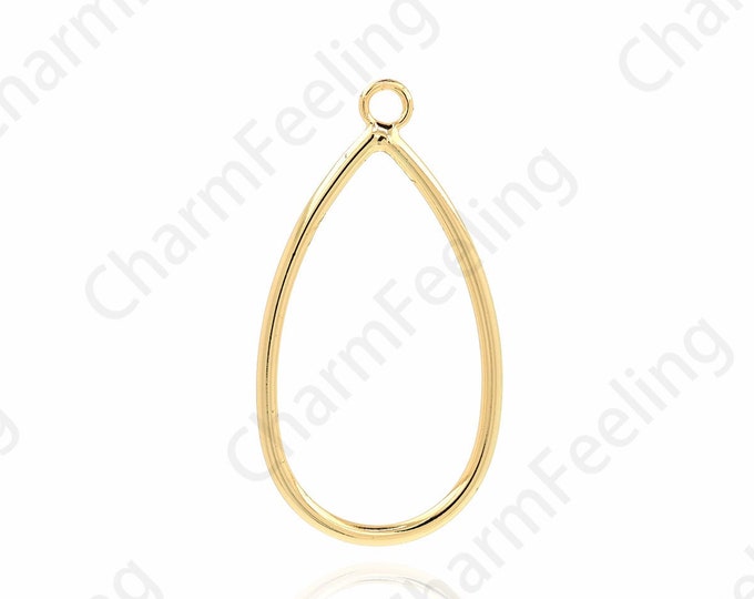Water Drop Charm, 18K Gold Filled Hollow Teardrop Pendant, Teardrop Charm, Teardrop Necklace 36x18.5x1.5mm