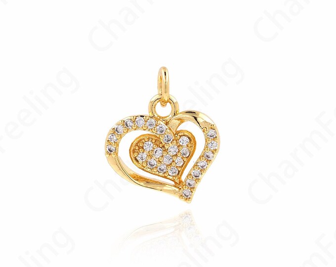 Love Necklace, Micropavé CZ Heart Necklace,Dainty Heart Charm, 18K Gold Filled Heart Pendant, DIY Jewelry Accessories 17x14x3.5mm