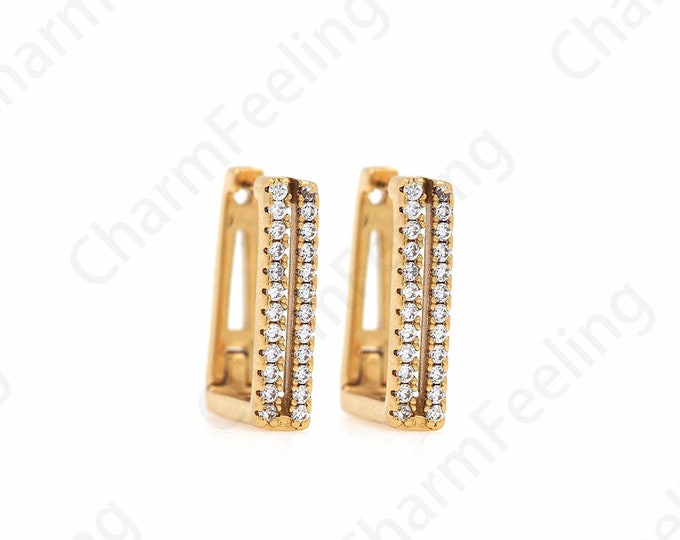 Square Hollow Earrings,18K Gold Filled Hollow Earrings,Micropavé CZ Rectangular Earrings,A Gift For Her,Multi-Zircon Earrings,16.5x14x3.5mm