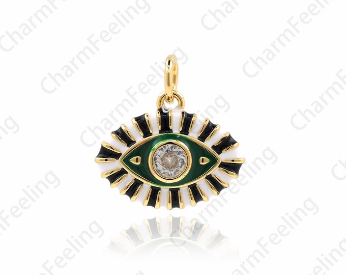 18K Gold Filled Enamel Eye Necklace, Micropavé CZ Magic Eye Pendant, Eye Charm, Magic Eye Pendant, DIY Jewelry Accessories, 16x15x2.5mm