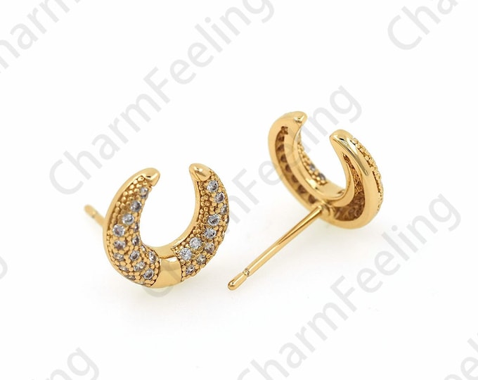 1 Pair,18K Gold Filled Moon Earrings, Crescent Moon Charm, Micropavé CZ Crescent Earrings, Star Charm, A Gift For Her,11x10mm