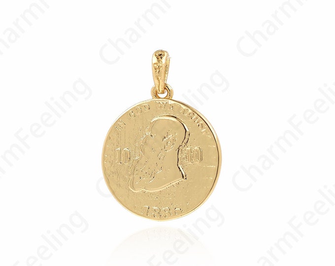 Coin Charm,Round Charm,18K Gold Filled Character Pendant,Round Coin Necklace,Faceted Character Pendant,DIY Jewelry Accessories,25x17.5x1.5mm