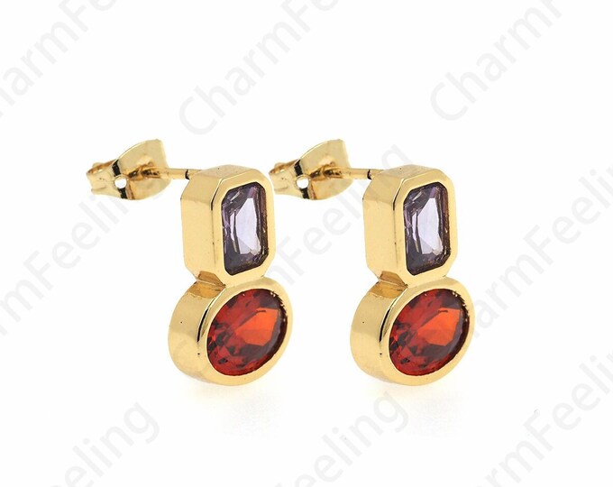 1 Pair,Square Earrings,18K Gold Filled Rectangular Rhinestone Earrings,Square Earrings,Micropavé CZ Exquisite Earrings,10.5x15.5x3.5mm