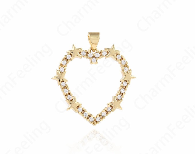Love Necklace, Micropavé CZ Heart Necklace, 18K Gold Filled Heart Pendant, Heart Charm, DIY Jewelry Accessories 29x25.5x3.5mm