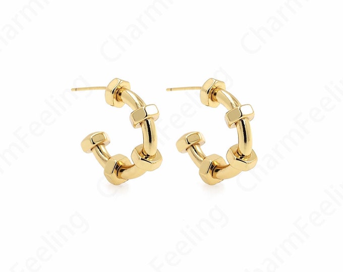 Screw Earrings, 18K Gold Filled Meniscus Earrings, Screw Earrings, Thick Gold Studs, Gift for Her, 23x21.5x6.5mm