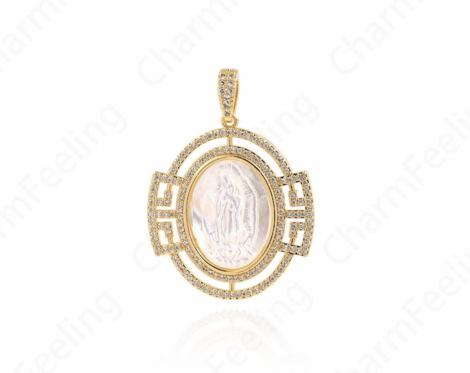 18K Gold Filled Madonna Charm, Oval Maria Pendant, Catholic Charm, Our Lady Pendant, DIY Jewelry Supplies, 30x41x3.5mm