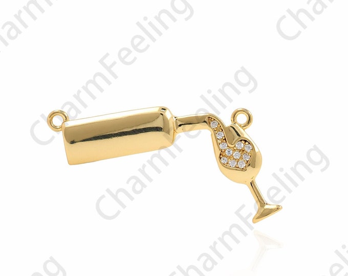 18K Gold Filled Wine Glass Pendant, Micropavé CZ Wine Glass Pendant, Wine Glass Necklace, Wine Charm, DIY Jewelry Accessories 17x26x2mm