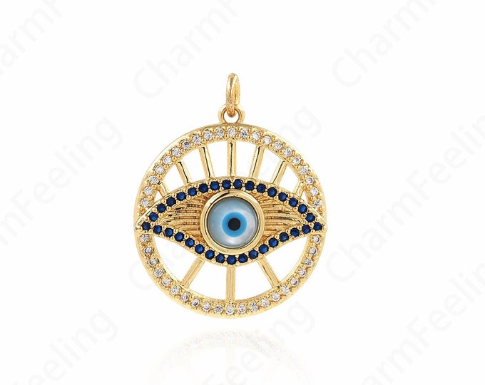 18K Gold Filled Good Luck Pendant Eye Pendant, Gold Eye Pendant, Round Eye Necklace,Micro Pave CZ  Eye Pendant 22x16x4mm