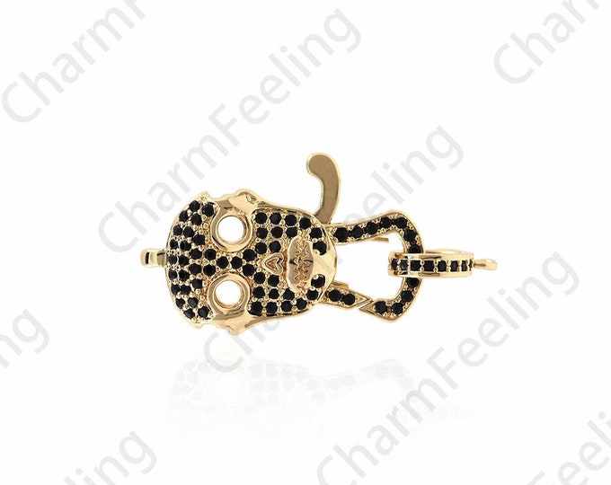 18K Gold Filled Skull Buckle,Hand Buckle,Door Knocker,Gold Spring Buckle,Carabiner, Micropavé CZ Link Buckle 31x16x8mm