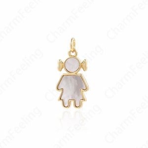 Micropavé CZ Kids Charm, 18K Gold Filled Girl Necklace, Girl Charm, Girl Pendant, DIY Jewelry Supplies, 23x11x2.5mm
