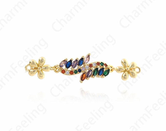 18K Gold Filled Flower Connector,Bar Connector, Plant Connector, Plum Charm,DIY Jewelry Supplies,48.5x12x4mm