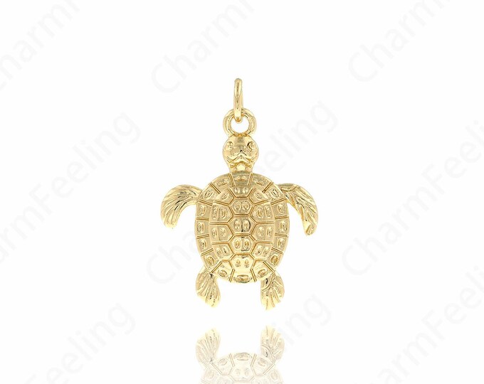 Gold Sea Turtles Necklace, Ocean Charm, Little Turtles Pendant,Turtles Charm, DIY Jewelry And Jewelry Making 25.5x17.5x3.5mm