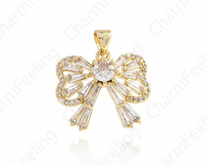 MicroPave CZ  Butterfly Charm,18K Gold Filled Butterfly charm， Cubic Zirconia Butterfly Necklace,gold charm 23.5x22.2x6.2mm