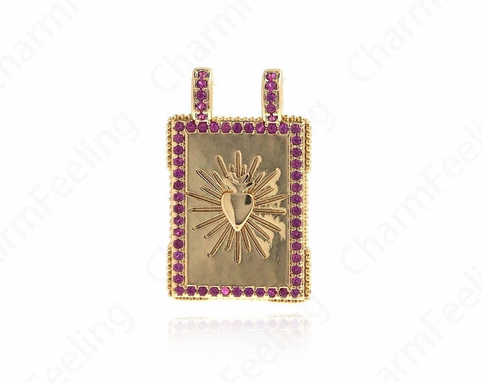 Rectangular Heart Pendant, Gold Heart Necklace. Heart Charm, Rectangular Charm, DIY Jewelry Necklace Bracelet Making 27.5x17x4.7mm