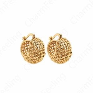 1 paio di orecchini a cerchio in oro 18 carati, cerchi in oro con taglio a diamante, orecchini a cerchio in oro, cerchi pendenti a cesto medio, 25,7x17,3x1,2 mm