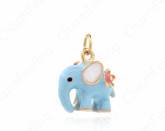 Elephant Charm,Animal Charm,18K Gold Filled CZ Enamel Elephant Pendant,Elephant Necklace,DIY Jewelry Accessories 17.5x14.7x9.5mm