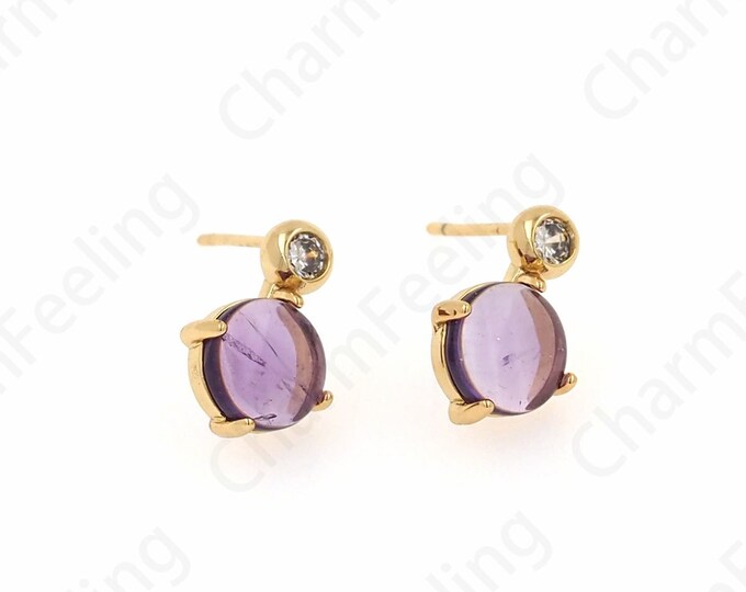 Micropavé CZ Gemstone Earrings, Disc Earrings,Bohemian Earrings,18K Gold Filled Round Earrings,Gift for Her, Everyday Earrings,13.5x9x4.5mm