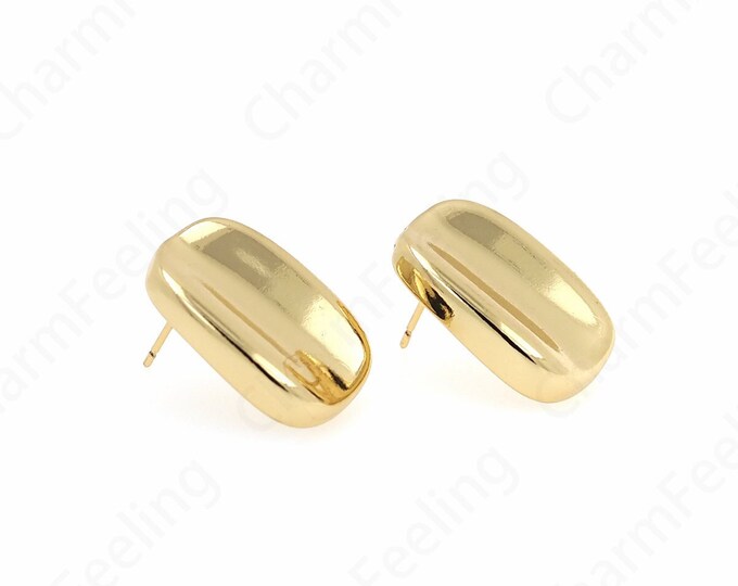 Brass Studs Earrings,Earring Charm,Rectangular Earrings,Square Earrings,18K Gold Filled Eectangular Earrings,22x16x4mm