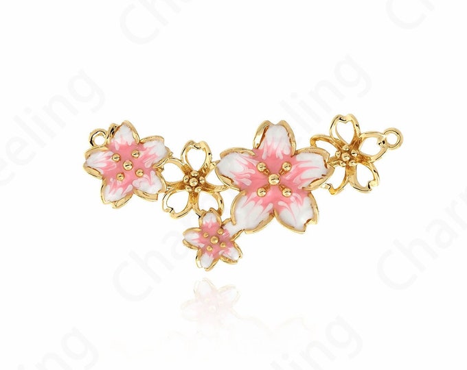 Enamel Flower Necklace,Micropavé CZ Plant Pendant,18K Gold Filled Flower Pendant,Plant Charm, DIY Jewelry Making Accessories,40x16.5x4mm