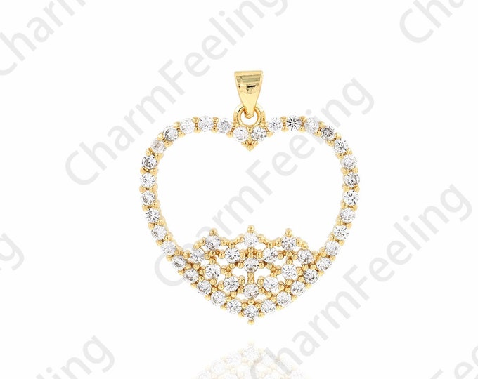 Micropavé CZ Love Necklace,18K Gold Filled Heart Pendant, Love Charm, Heart Charm, DIY Jewelry Accessories, 28x32.5x3mm