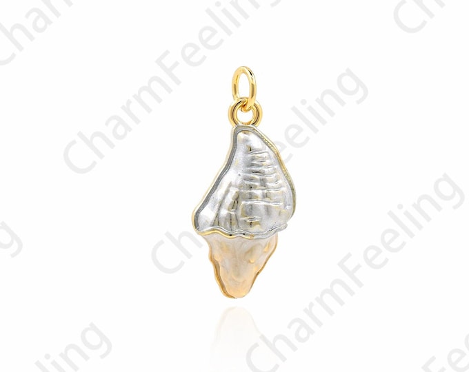 18K Gold Filled Conch Necklace, Enamel Shell Pendant, Shell Charm, DIY Jewelry Accessories, 20x9x4mm