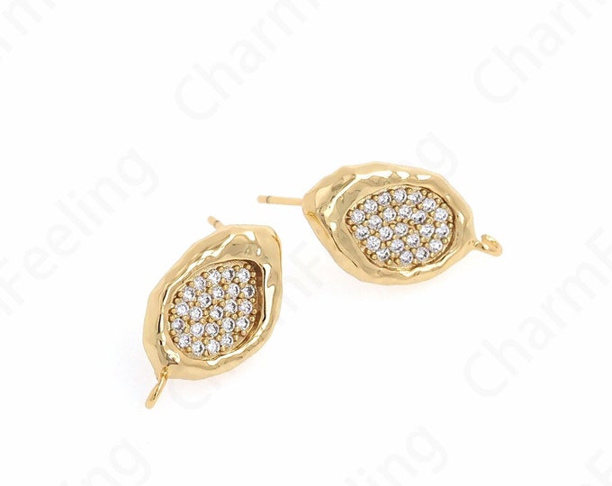 Oval Earrings,Micropavé CZ Gold Earrings,18K Gold Filled Dangling Earrings,Earring Accessories,DIY Jewelry Supplies 19.3x10.5x2mm