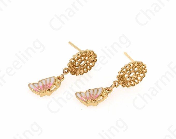 18K Gold Filled Tassel Butterfly Charm,Enamel Butterfly Earrings, Flying Earrings, Butterfly Earrings, A Gift For Her, 22.5x7.5x1mm