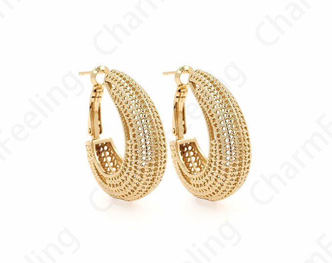 Micropavé CZ Exquisite Earrings,Dainty Rhinestone Earrings,Curved Earrings,18K Gold Filled Moon Earrings,Boho Earrings,37.5x28x10.5mm