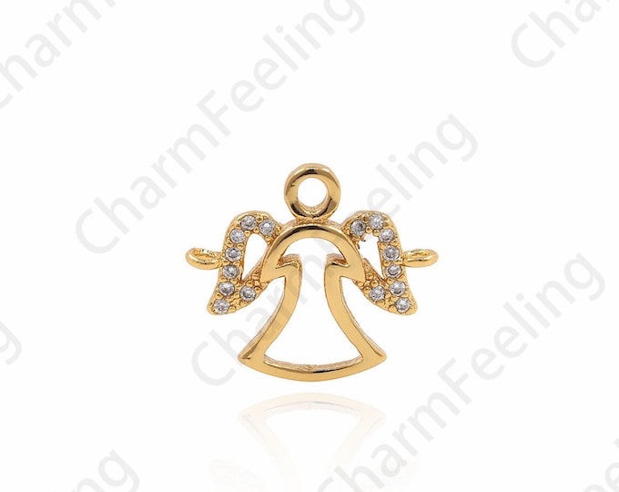 Cubic Zirconia Angel Connector,CZ Gold Angel Bracelet Necklace Charms For Jewerly Making 13.5x17.3x1.5mm 1pcs