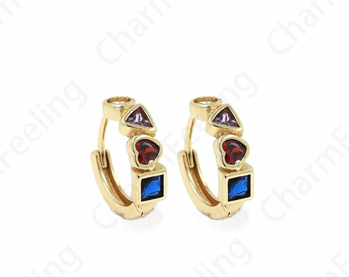 Round Earrings, Micro pavé CZ Simple Earrings, Everyday Earrings, 18K Gold Filled Charm Earrings, DIY Jewelry Supplies, 14.5x3.5x4mm