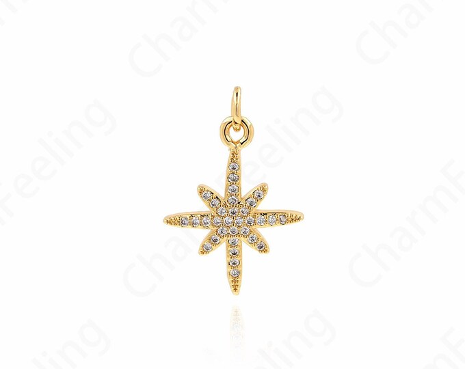 Star Charm, Micro-Pave Mini Polaris Pendant, Polaris Necklace, Polaris Charm, Star Pendant, DIY Jewelry Making Accessories 23x15.5x2mm