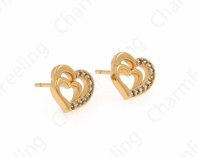 18K Gold Filled Love Earrings, Micropaved CZ Love Earrings,Heart-Shaped Earrings, Love Charm, A Gift For Her,9.5x10.5x1.8mm