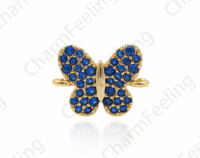 Cubic Zirconia Gold-Plated Butterfly Connector, Butterfly Bracelet, Butterfly Charm, Butterfly Charm 10x13.2x2.6mm 1pcs