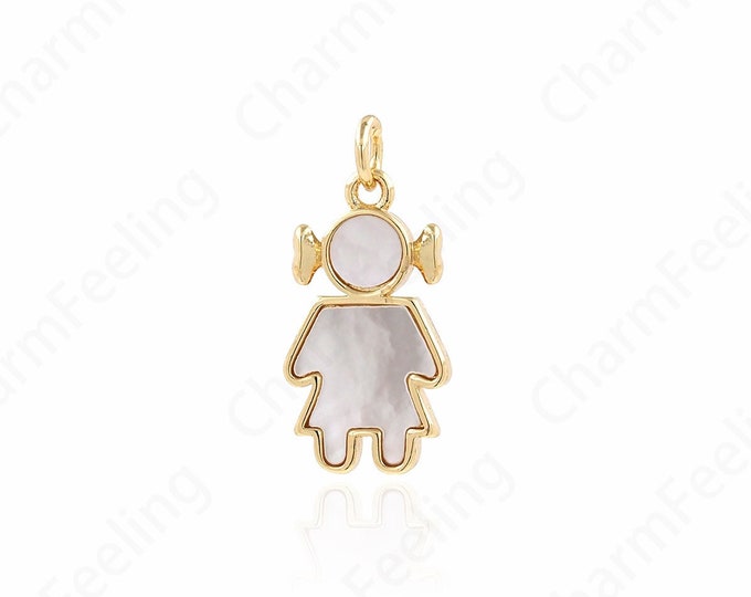 Micropavé CZ Kids Charm, 18K Gold Filled Girl Necklace, Girl Charm, Girl Pendant, DIY Jewelry Supplies, 23x11x2.5mm