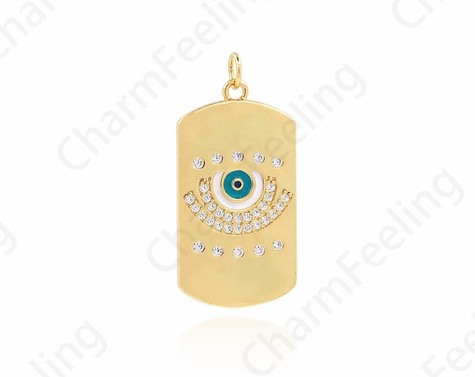 Micropavé CZ  Eye Necklace, Eye Charm, 18K Gold Filled Square Eye Pendant, Rhinestone Necklace, DIY Jewelry Accessories, 34x16x2mm