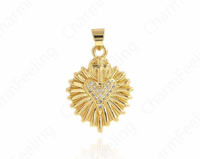 18K Gold Filled Love Charm,Love Necklace, Heart Charm, Micropavé CZ Heart Pendant, Gift for Her, DIY Jewelry Accessories,28x18x4mm