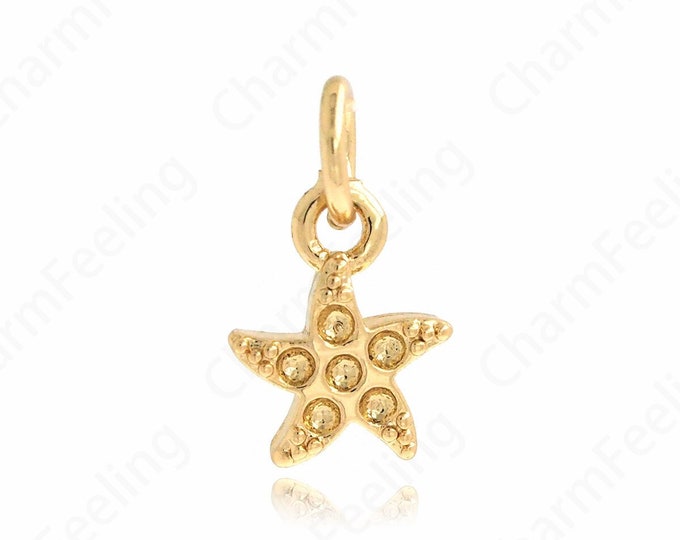 10 pcs Gold Starfish Pendant, 18K Gold Filled Starfish Charm, Marine Life Necklace,Nautical Charm, DIY Jewelry Supplies,12.5X7.5X1.7mm