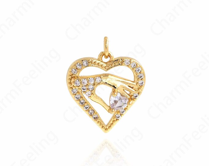 Love Palm Charm, 18K Gold Filled Palm Pendant, Enamel Pendant, Enamel Charm, DIY Jewelry Accessories, 20x16.5x5mm