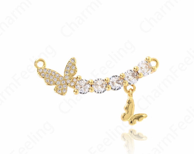 18K Gold Filled Butterfly Charm,Insect charm,Micro Pave CZ Butterfly Necklace,gold charm,DIY Jewelry Supplies,32.5x20x3mm