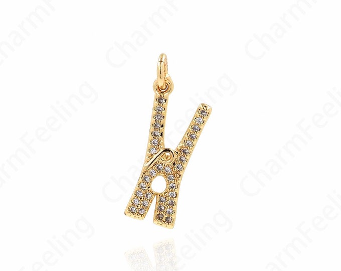 18K Gold Filled Clothespin Laundry Charm, MicroPave CZ Clip Pendant, Clip Jewelry for Bracelet Necklace Earrings Jewelry Making,22x8.5x2.5mm