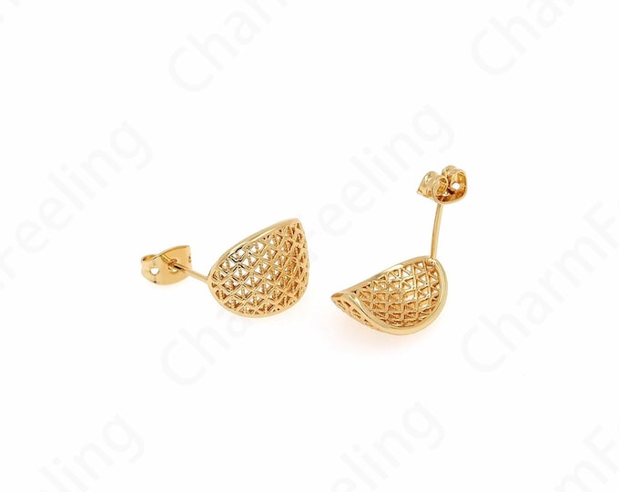 Fashion Stud Earrings, Moon Stud Earrings, Wide Stud Earrings, 18K Gold Filled Dainty Stud Earrings, Gift for Her, Earring Charm,14.8x8x11mm