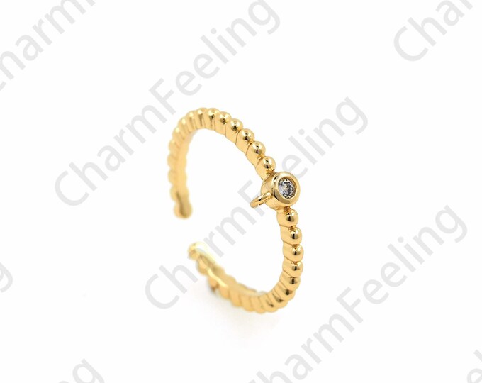 18K Gold Filled Minimalist Thin Ring, Micropavé CZ Daily Ring, Adjustable Ring, Stacking Ring, Gold Open Ring
