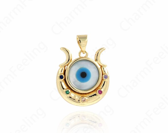 Enamel Eye Necklace,18K Gold Filled Good Luck Pendant Eye Pendant, Gold Eye Pendant, MicroPave CZ  Eye Pendant 24x20x3.5mm