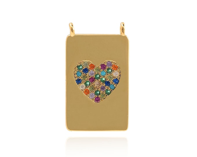 Square Pendant, Heart Charm, Micropavé CZ Love Necklace, 18K Gold Filled Heart Pendant, DIY Jewelry Supplies, 21x12x1.5mm