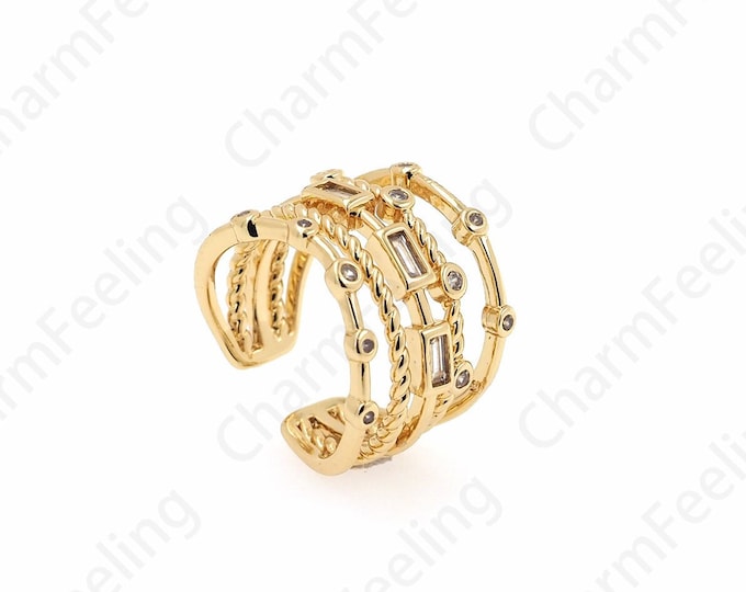 18K Gold Filled Adjustable Rings, Ring Charm, Micropavé CZ Everyday Rings, Round Rings, Gold Open Rings, DIY Jewelry Supplies