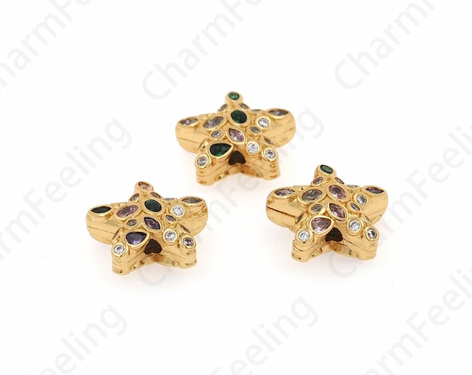 Micropavé CZ Star Spacer Beads, 18K Gold Filled Pentagram Beads, Bracelet Beads, Necklace Beads, DIY Jewelry Supplies, 15.5x15.5x3.3mm